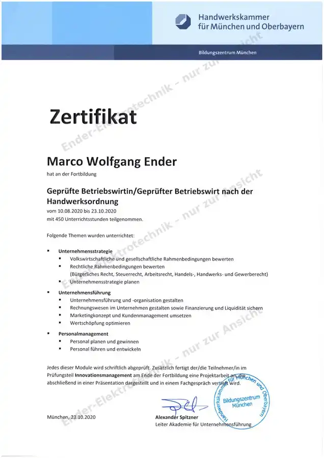 Zertifikat Geprüfter Betriebswirt (Ansicht)