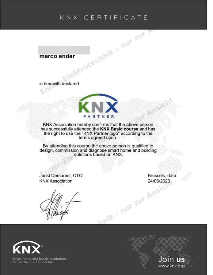 KNX-Zertifikat (Ansicht)