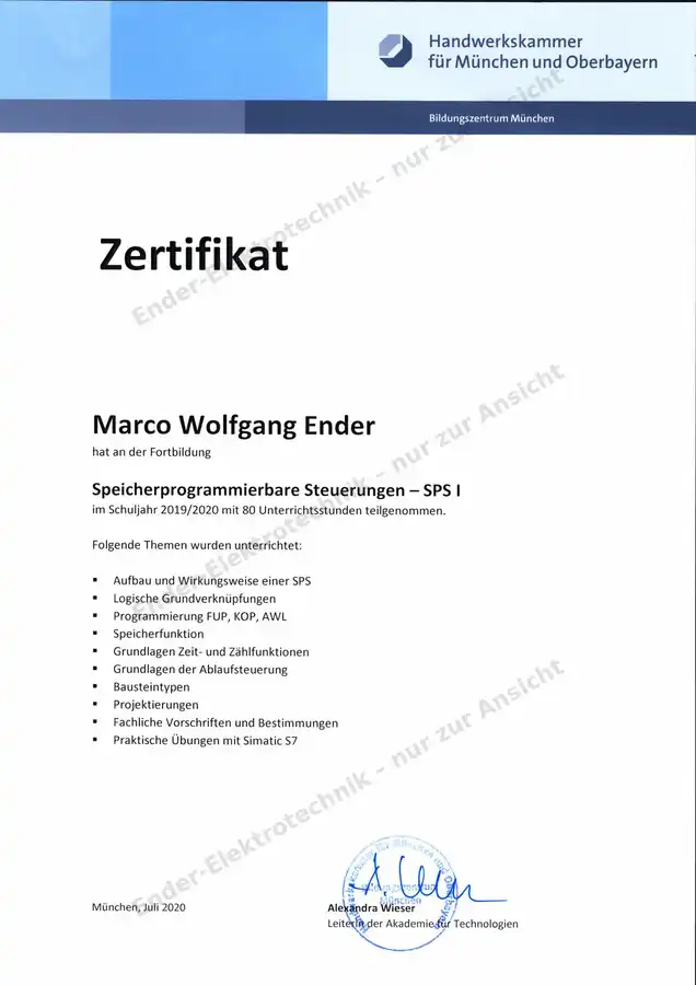 Zertifikat SPS I (Ansicht)